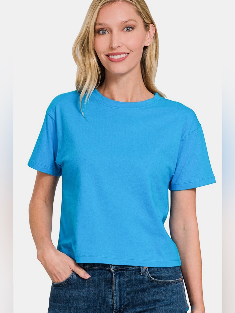 Zenana Round Neck Short Sleeve Cropped T-Shirt